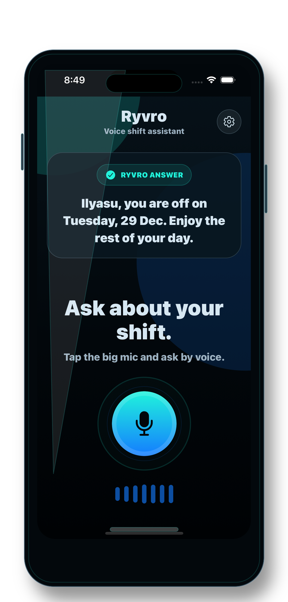 Ryvro answer screen showing a shift answer